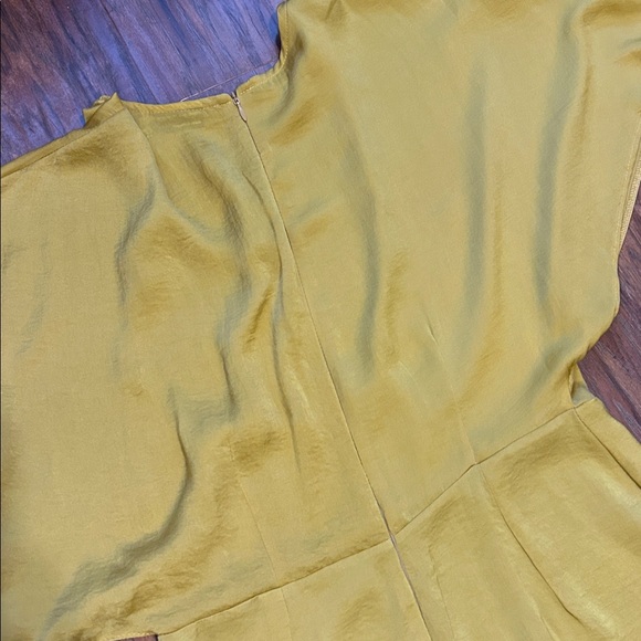 ASOS DESIGN satin flutter sleeve asymmetric hem midi dress in chartreuse - Picture 9 of 10